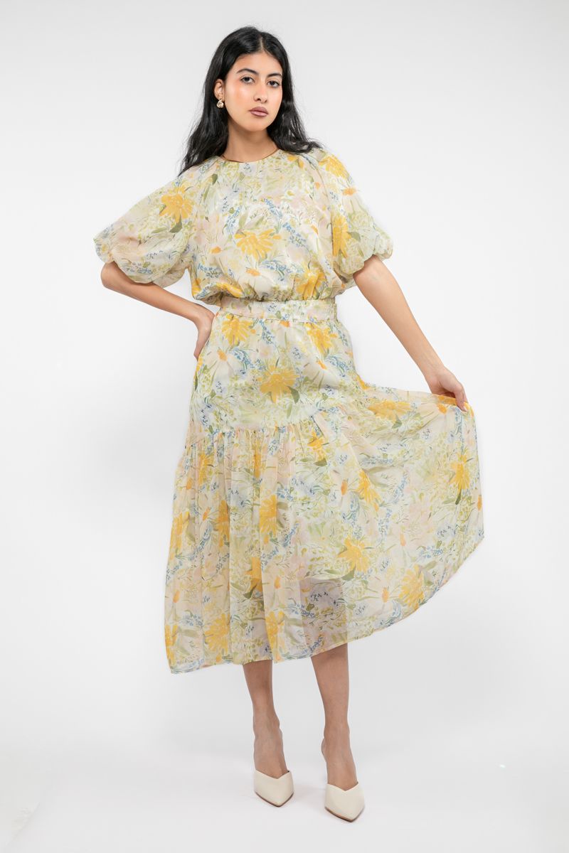 floral printed longline women skirt