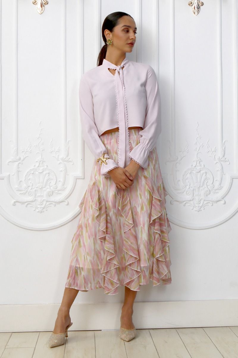 printed longline women skirt with ruffles