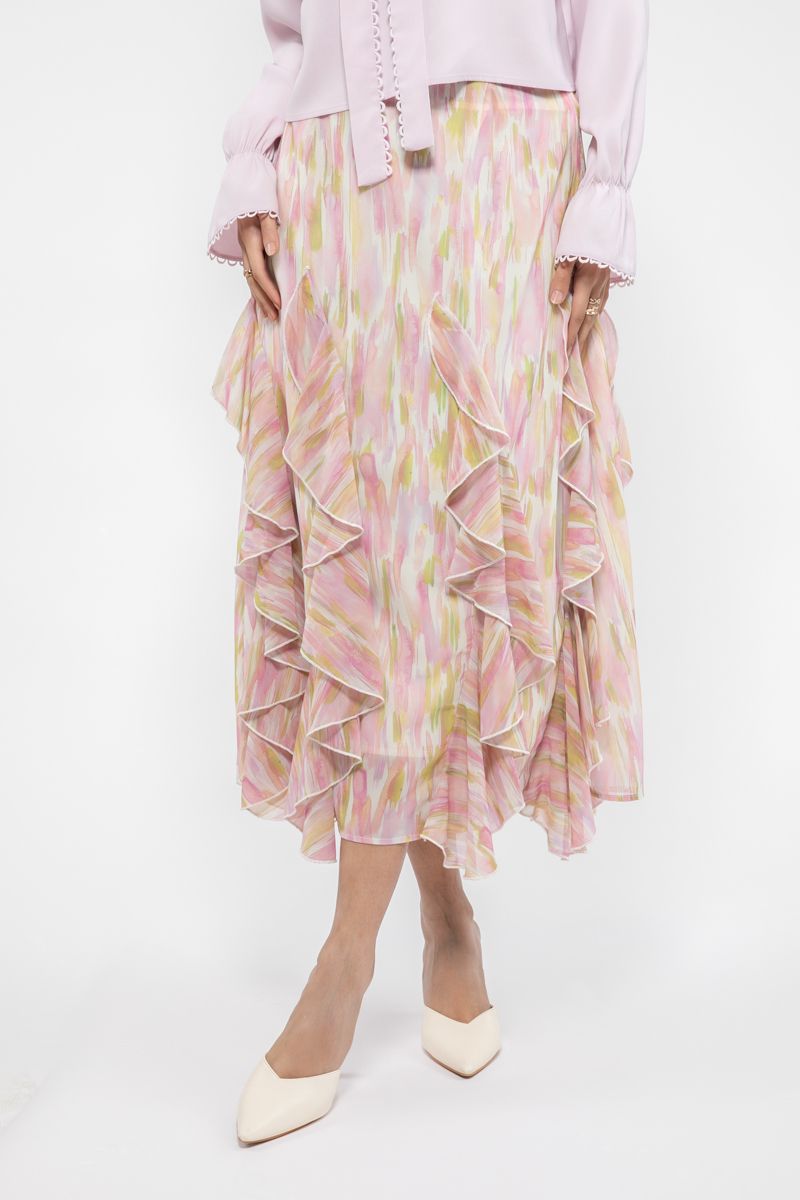 printed longline women skirt with ruffles