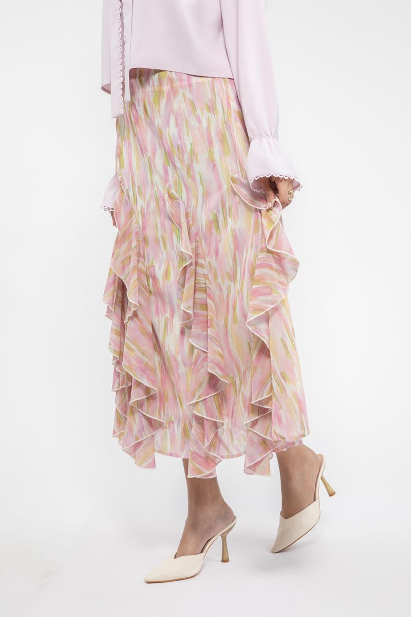printed longline women skirt with ruffles
