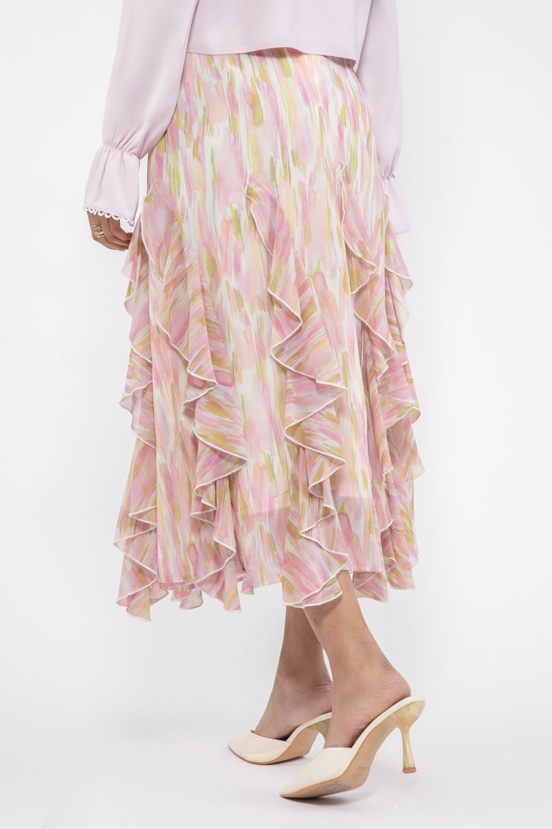 printed longline women skirt with ruffles