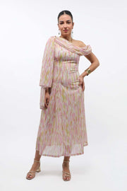 printed women dress with off shoulder style