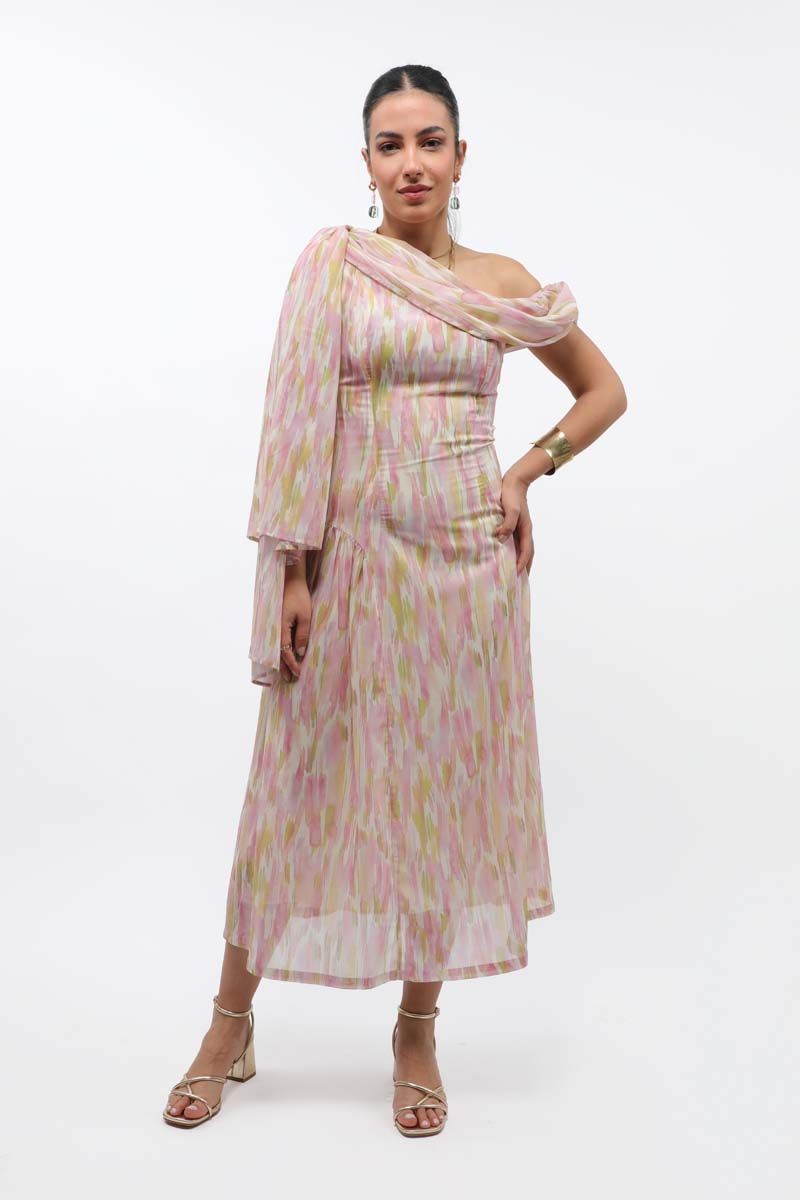 printed women dress with off shoulder style