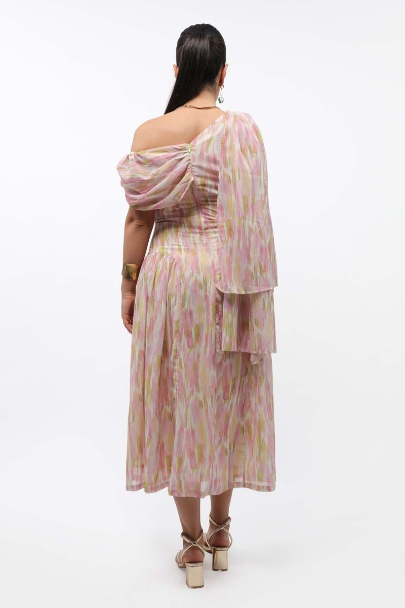 printed women dress with off shoulder style