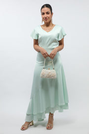 women longline dress with layered ruffles