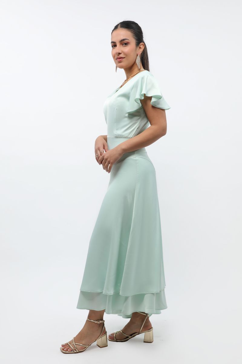 women longline dress with layered ruffles