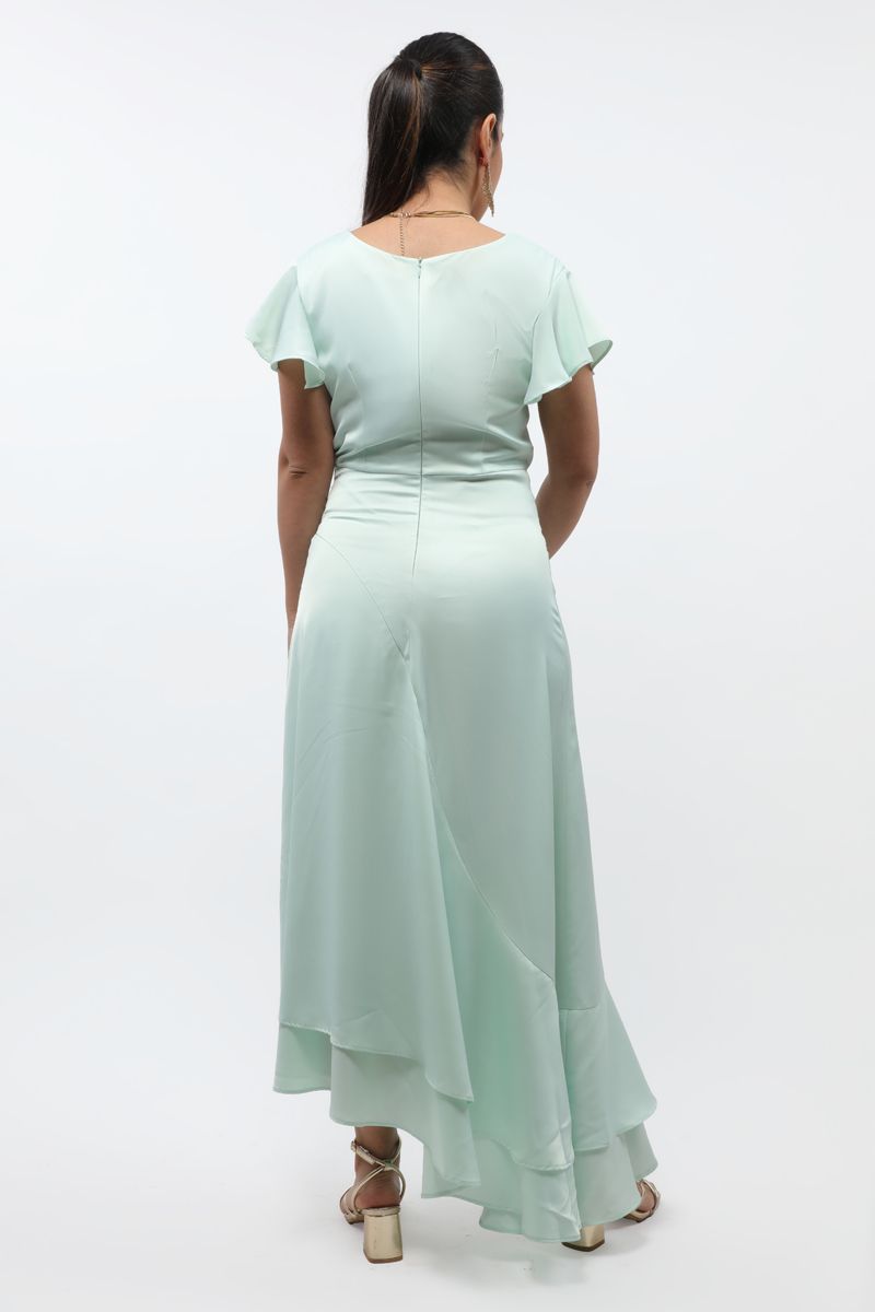 women longline dress with layered ruffles