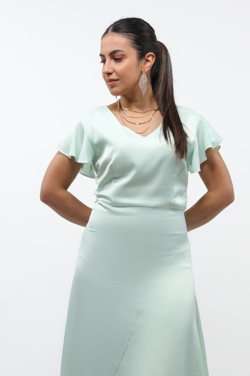 women longline dress with layered ruffles