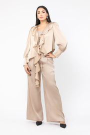 asymetric women satin shirt with ruffles