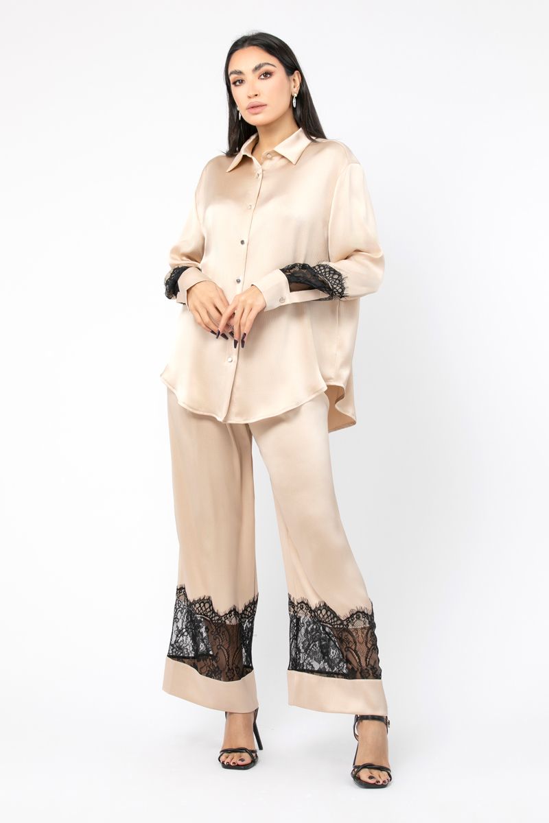 women satin shirt with dantel details