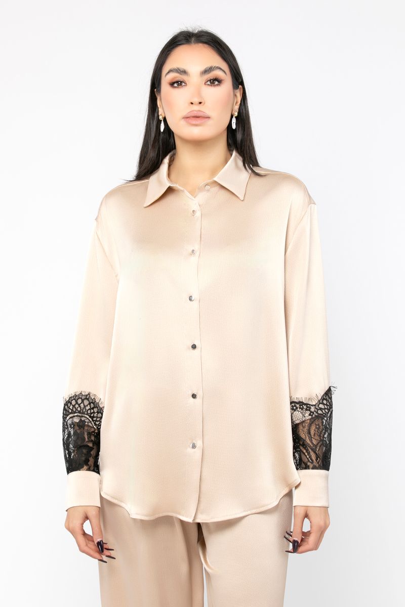 women satin shirt with dantel details
