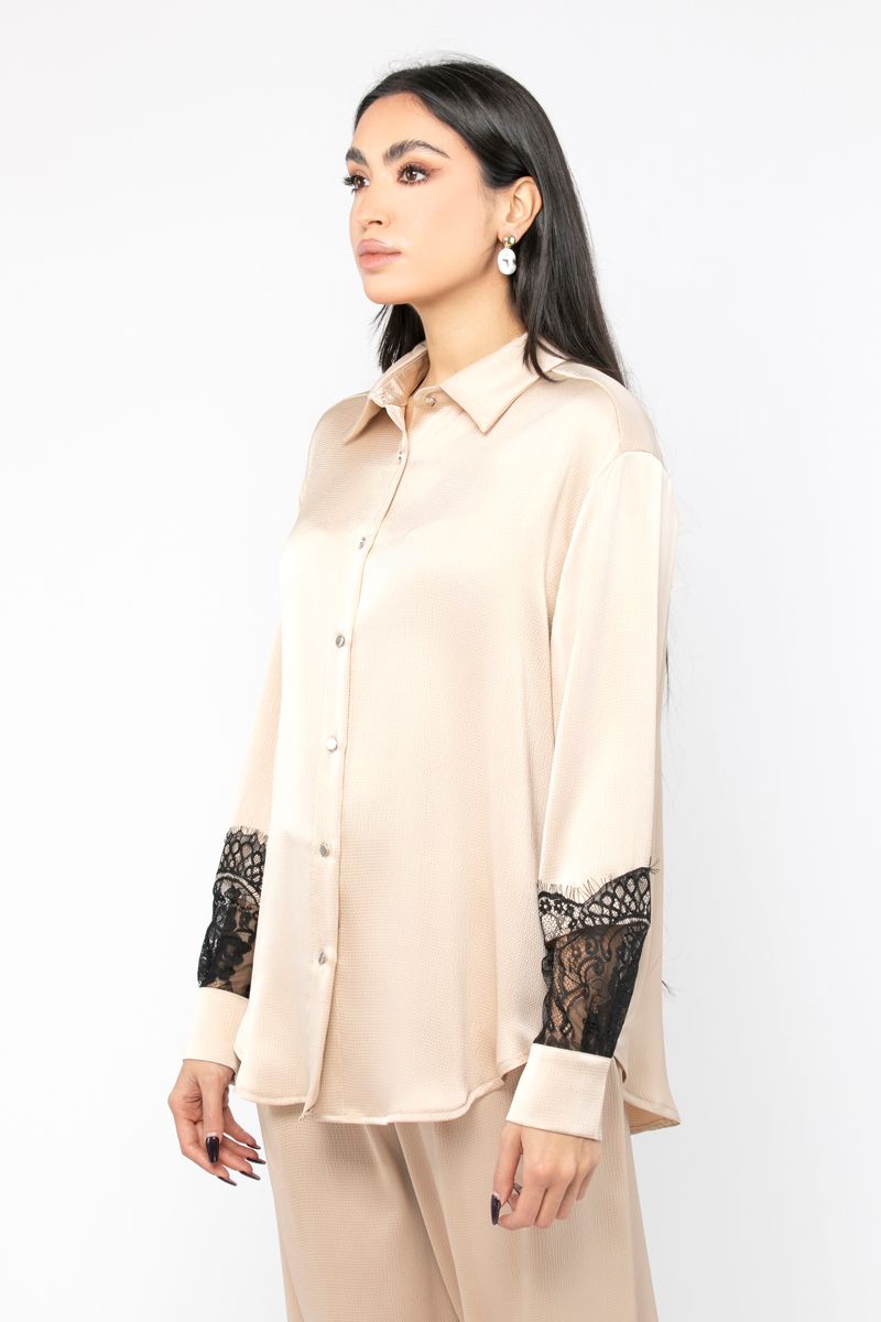 women satin shirt with dantel details