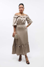 off-shoulder women dress with ruffle