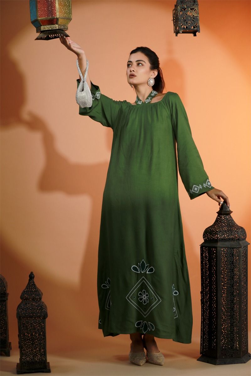 maxi women dress with embroidery and neck strap