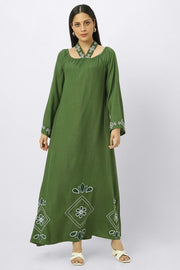 maxi women dress with embroidery and neck strap
