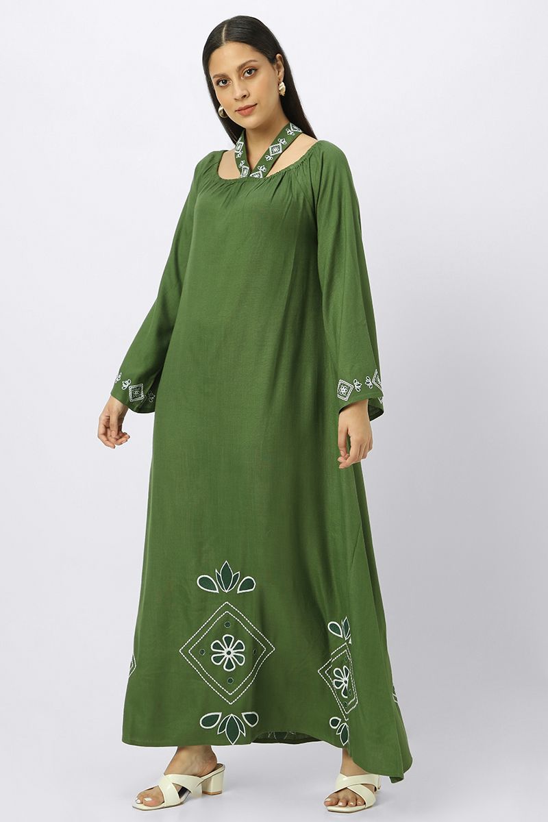 maxi women dress with embroidery and neck strap