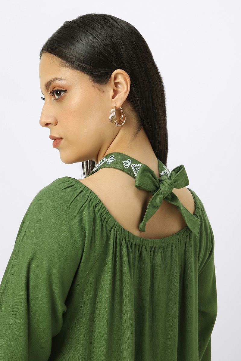 maxi women dress with embroidery and neck strap