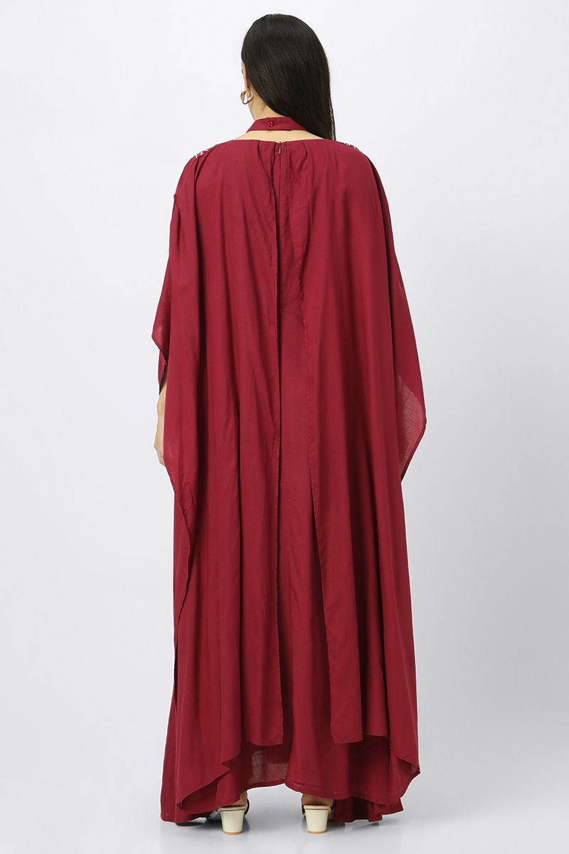 layered maxi women dress with embroidery and neck strap