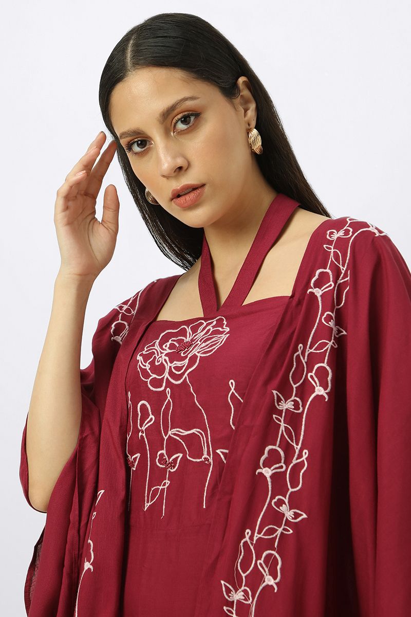 layered maxi women dress with embroidery and neck strap