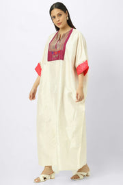 maxi women jalabiya dress with arabisque embroidery and prints