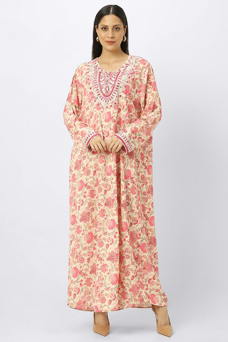 printed women mkhawer dress with embroidery