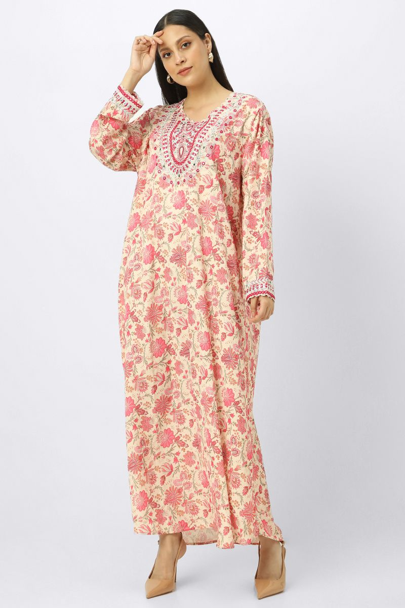 printed women mkhawer dress with embroidery