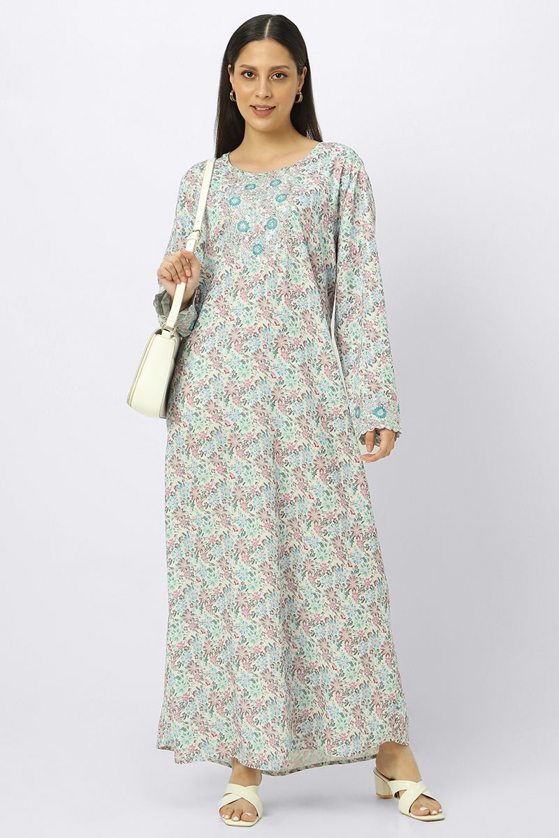printed women mkhawer dress with embroidery