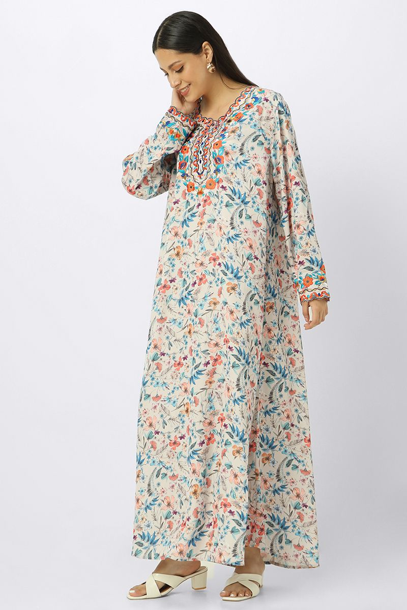 printed women mkhawer dress with embroidery