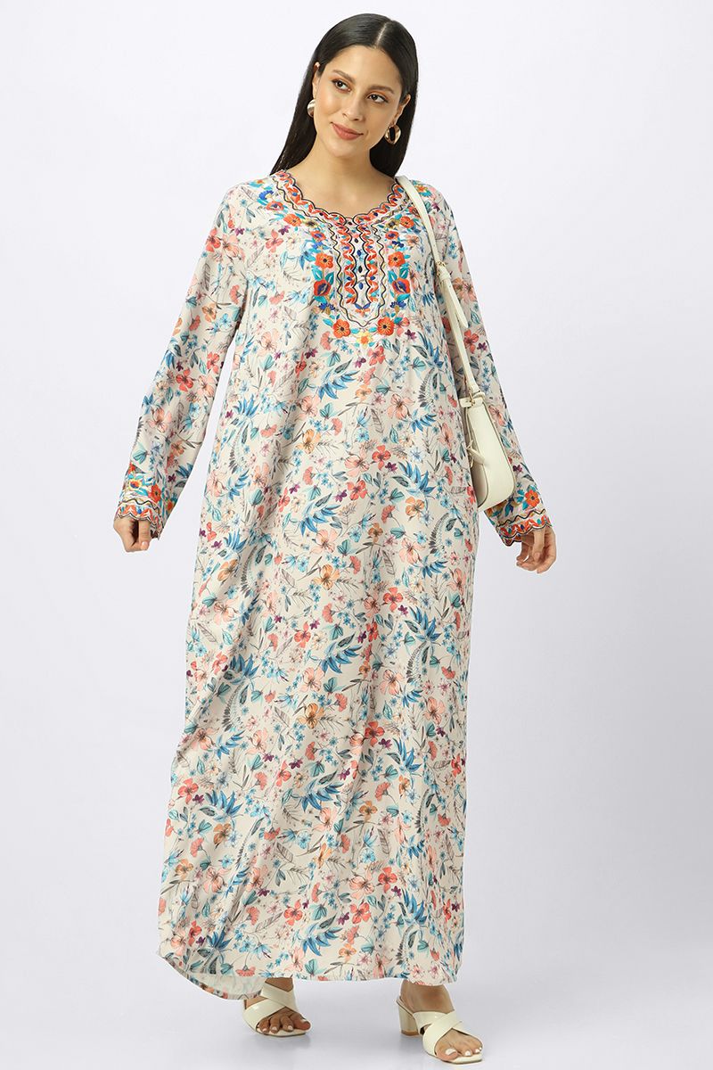 printed women mkhawer dress with embroidery