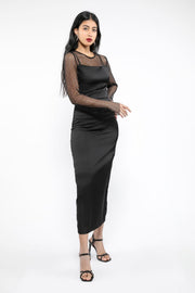women satin dress with mesh fabric