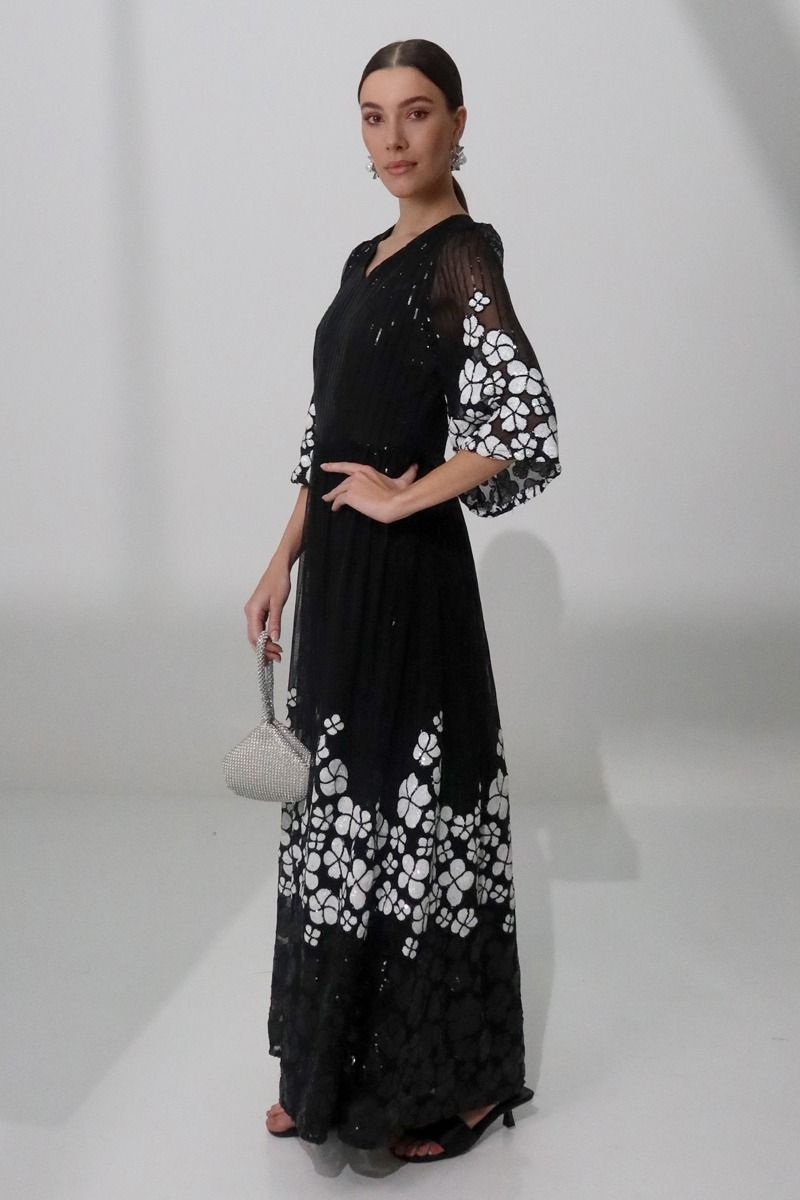 maxi women dress with contrast sequin pattern