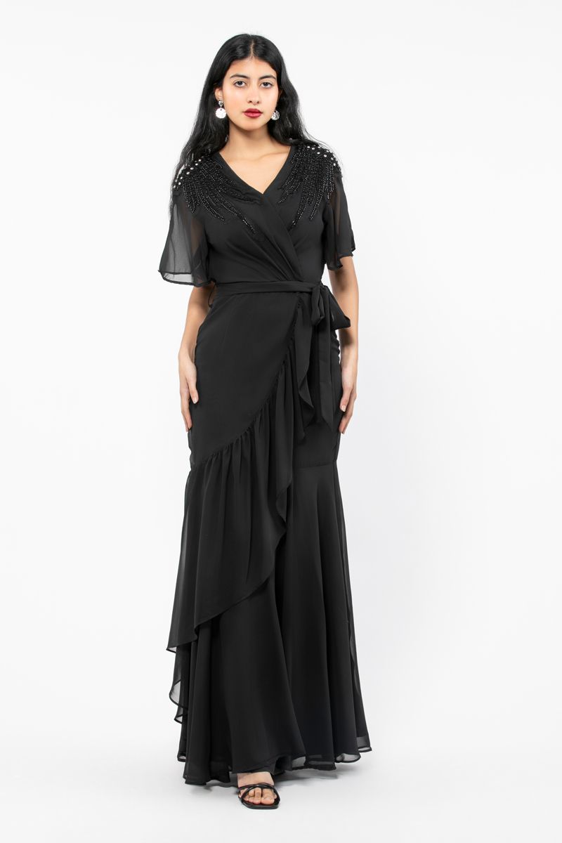 فستان نسائي مكشكش بنمط لف