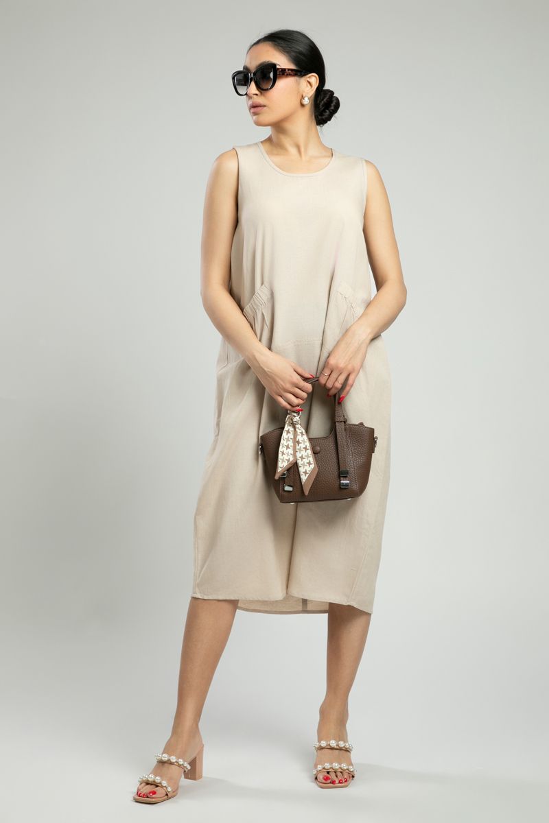 Sleeveless Midi Dress with Side Pockets