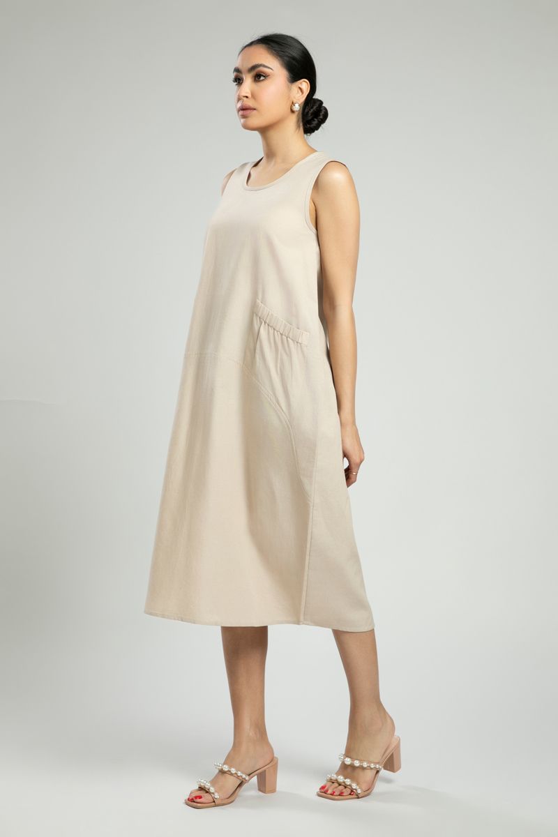 Sleeveless Midi Dress with Side Pockets