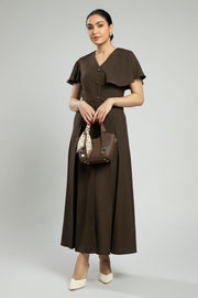 فستان ماكسي بأكمام كاب وأزرار أمامية