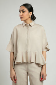Ruffled Hem Shirt with Short Sleeves