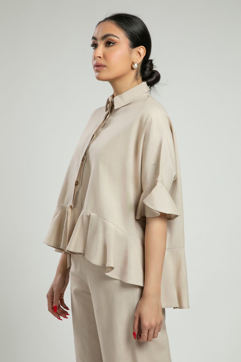 Ruffled Hem Shirt with Short Sleeves