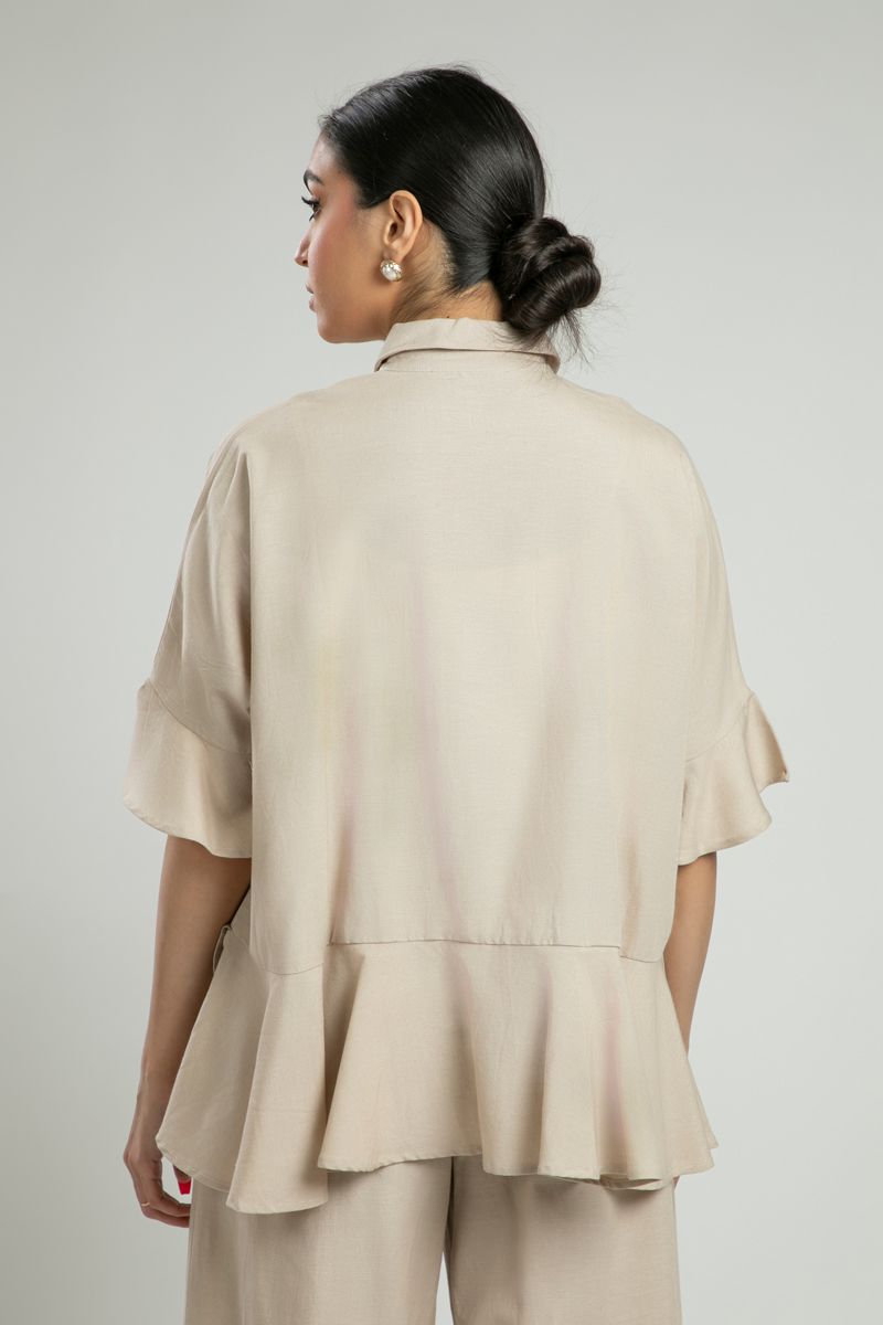 Ruffled Hem Shirt with Short Sleeves