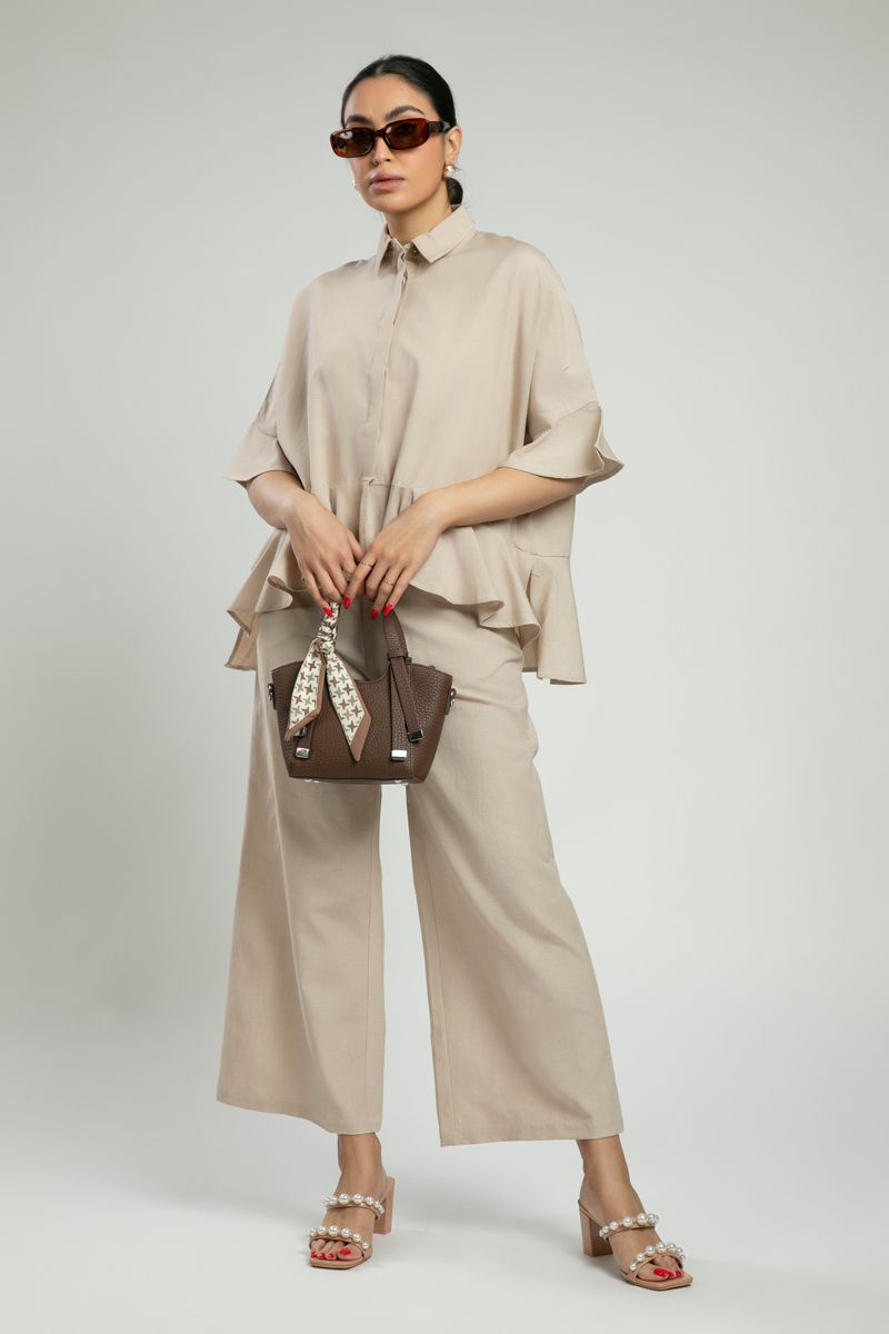 Ruffled Hem Shirt with Short Sleeves