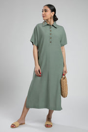 Button Front Midi Shirt Dress