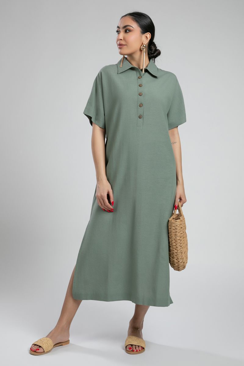 Button Front Midi Shirt Dress