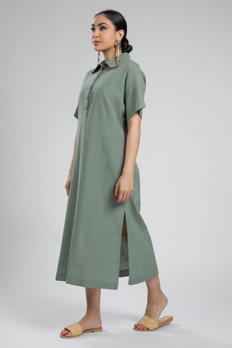 Button Front Midi Shirt Dress