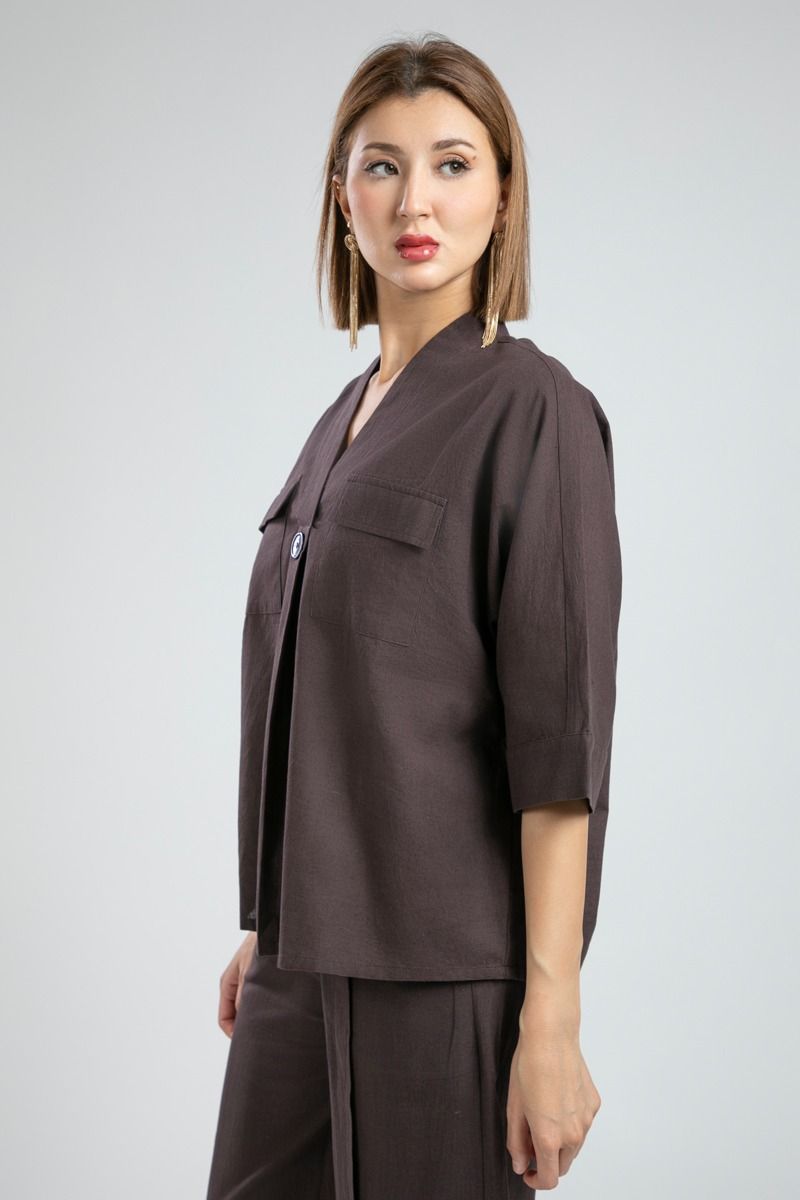 Three Quarter Sleeve Summer Blouse with V Neck