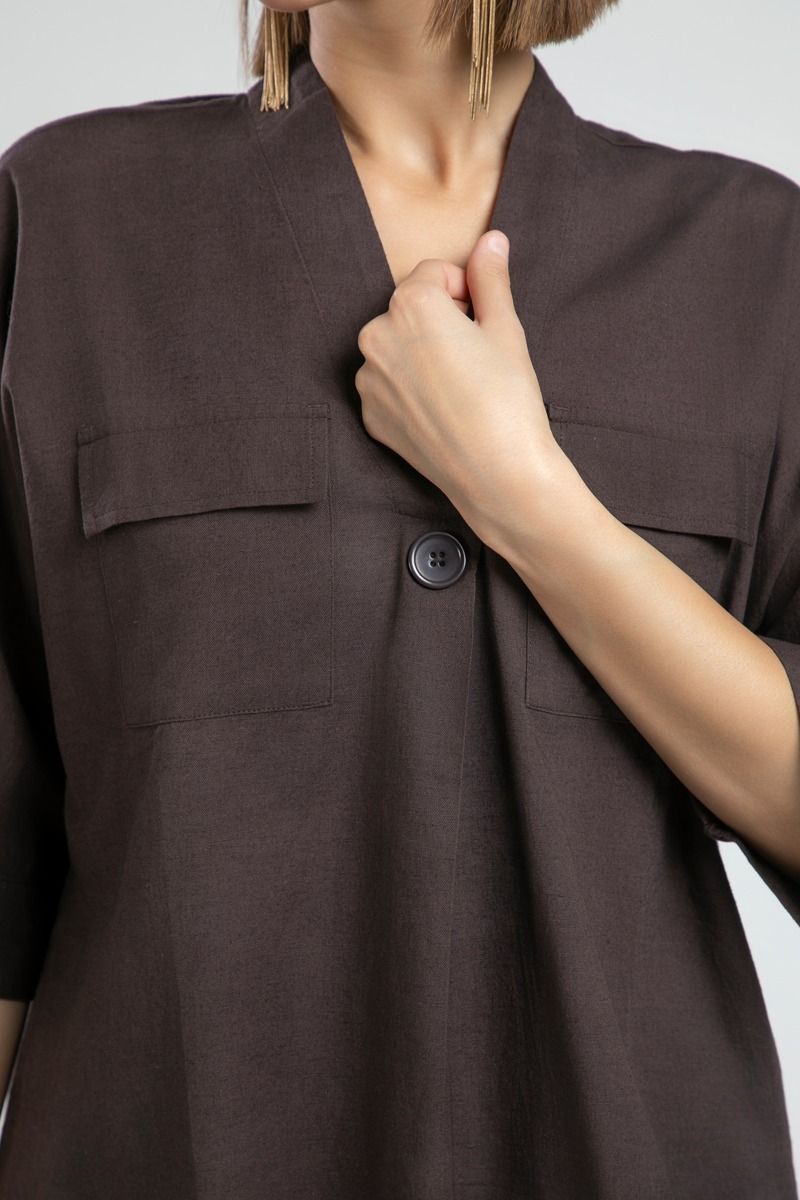 Three Quarter Sleeve Summer Blouse with V Neck