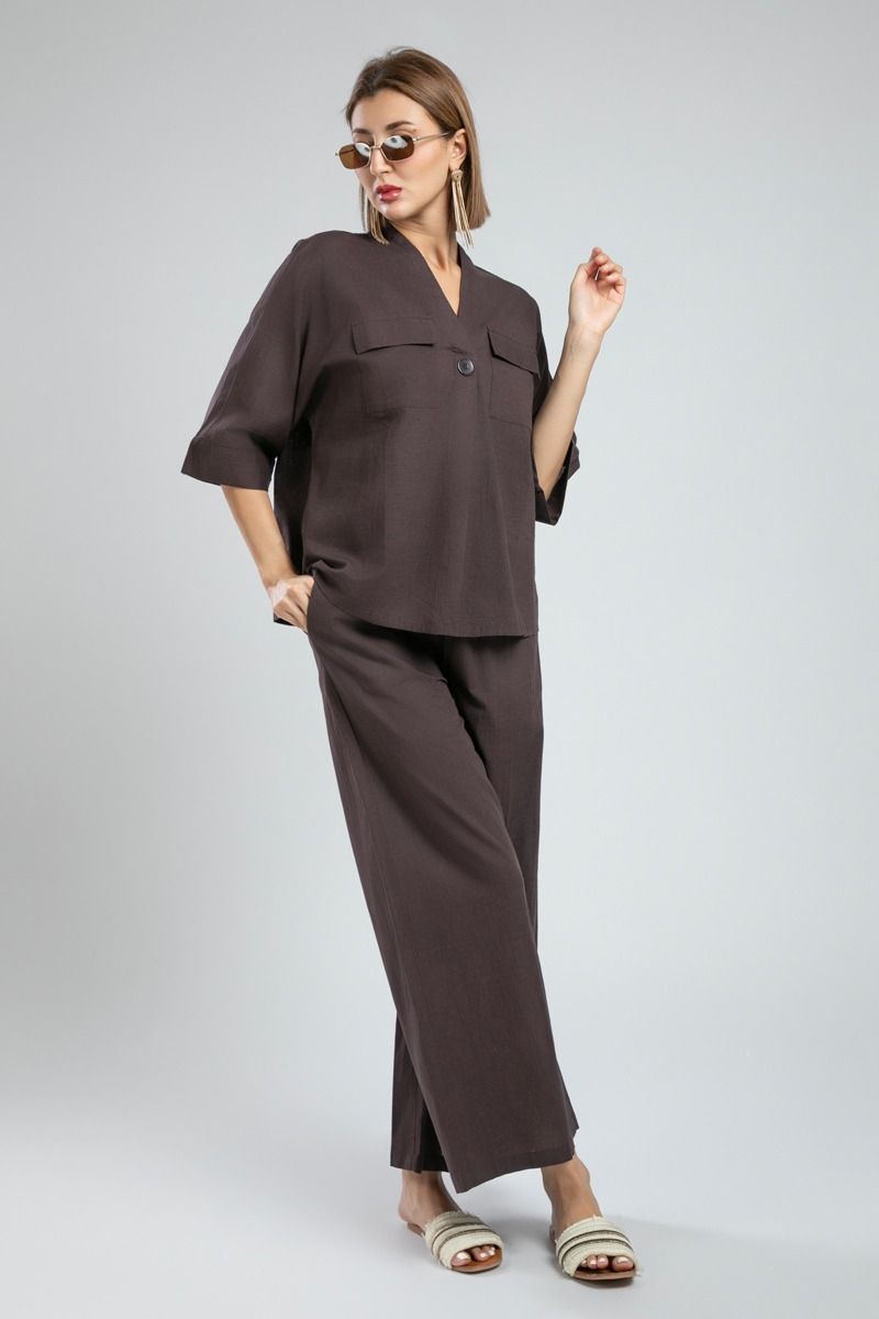 Three Quarter Sleeve Summer Blouse with V Neck