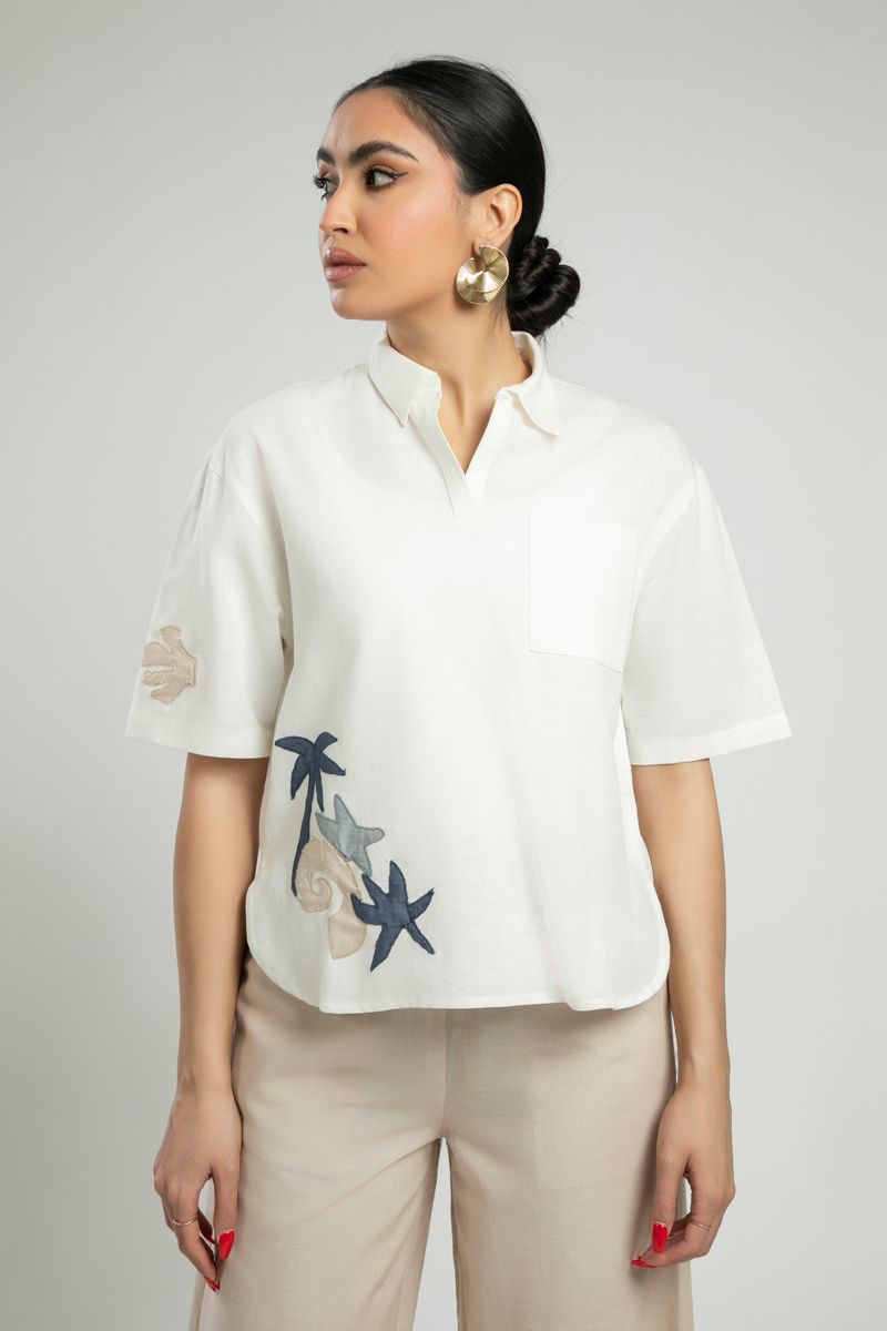Short Sleeve Shirt with Embroidered Details