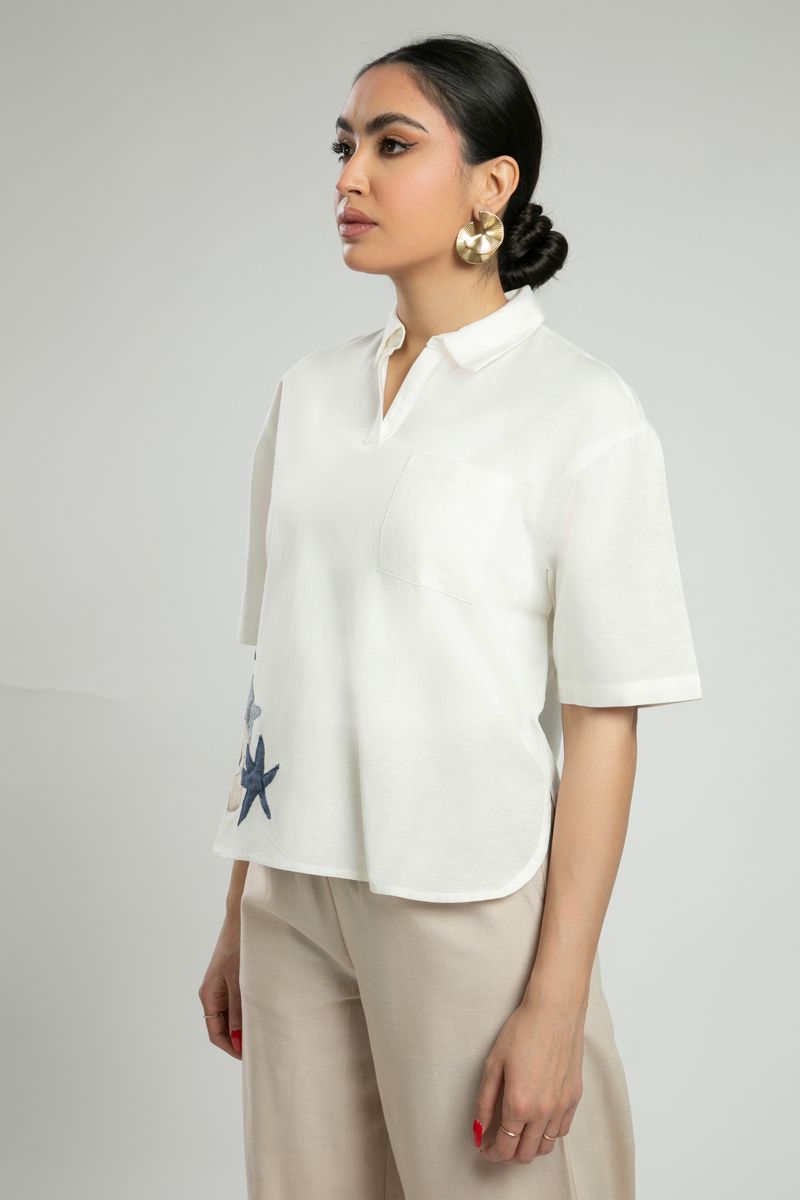 Short Sleeve Shirt with Embroidered Details