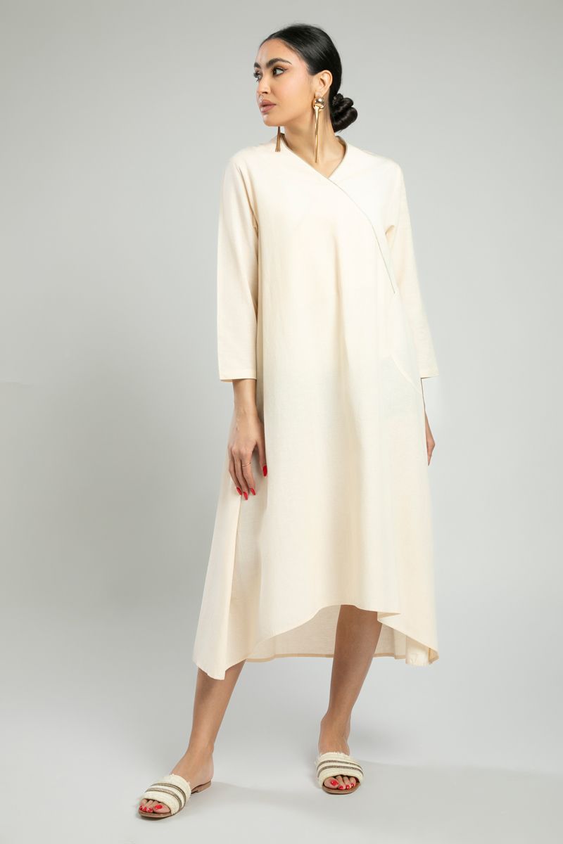 Asymmetrical Dress with Overlap Neckline