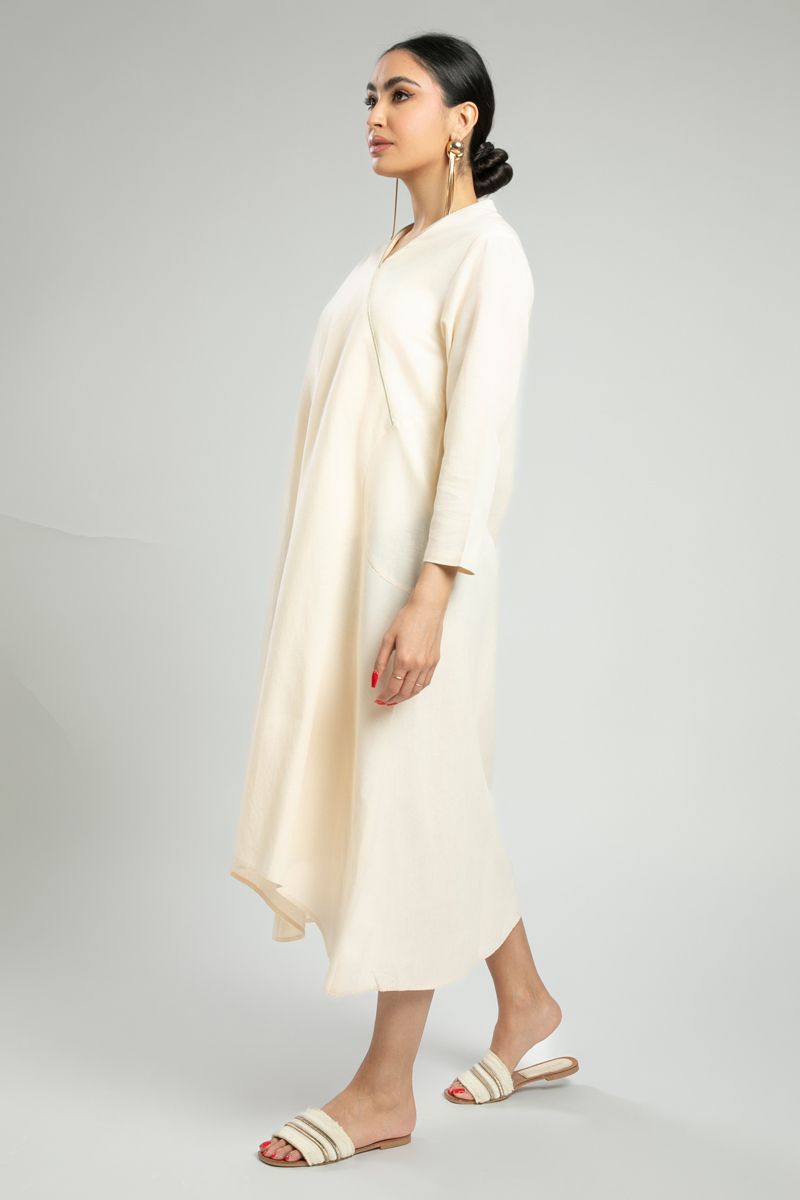 Asymmetrical Dress with Overlap Neckline