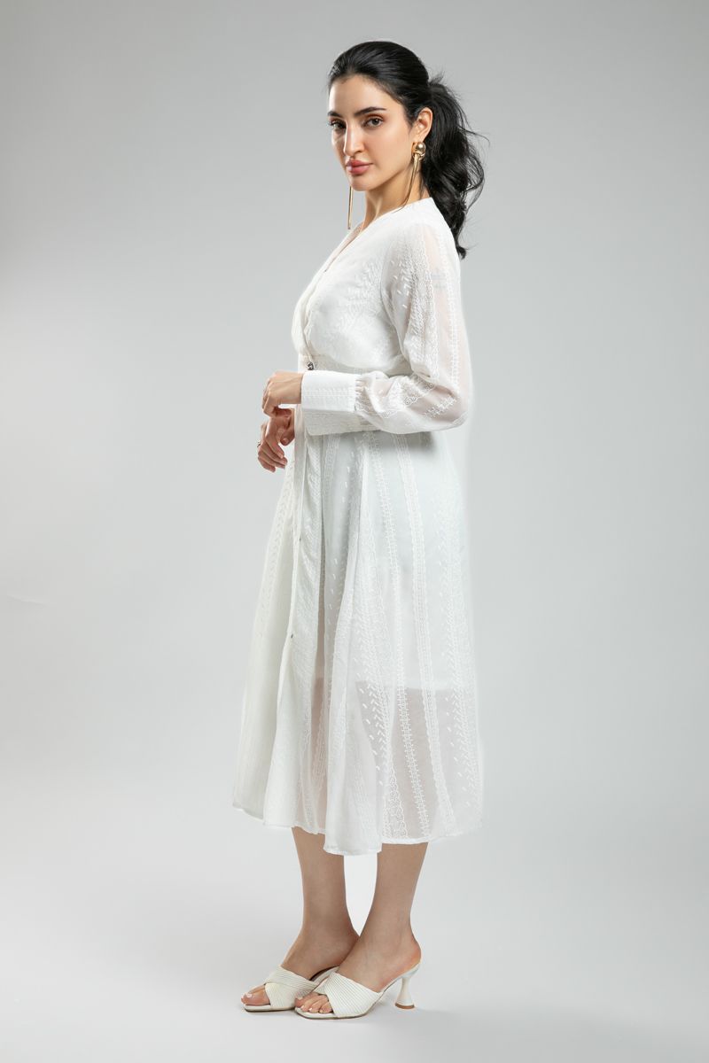 Women's Midi Wrap Dress with Full Embroidery